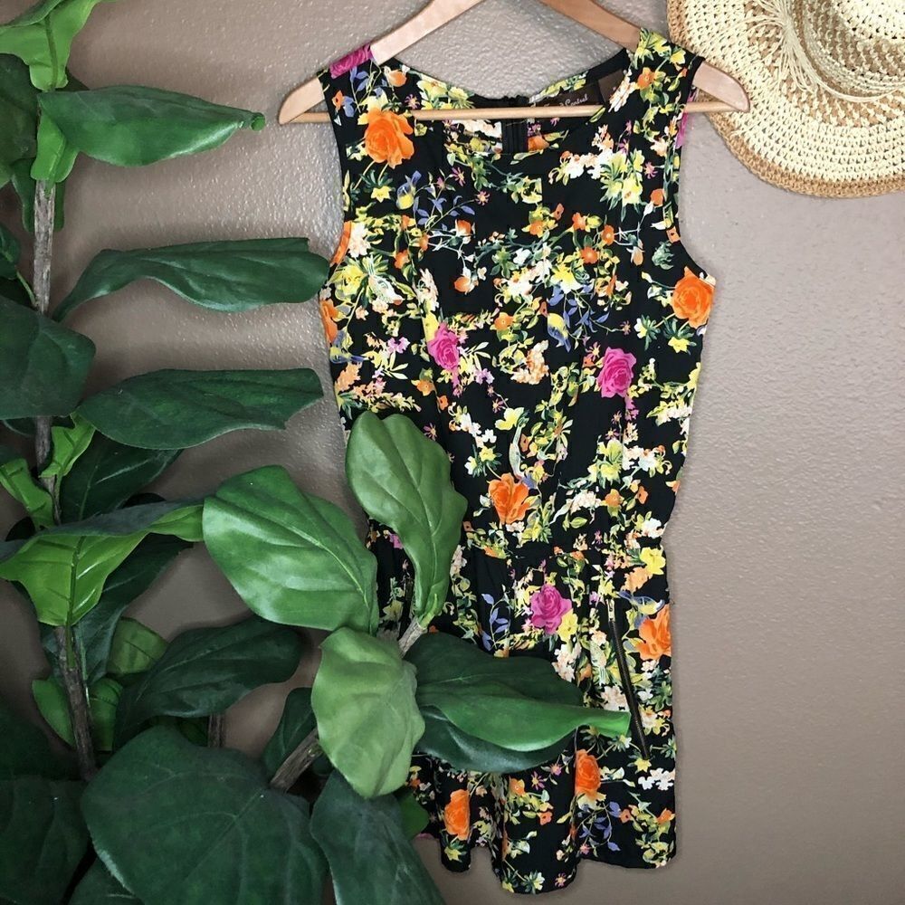 Black Floral Shorts Romper